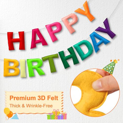 Pre-Strung Felt Happy Birthday Banner Rainbow Garland Set - color: Colorful