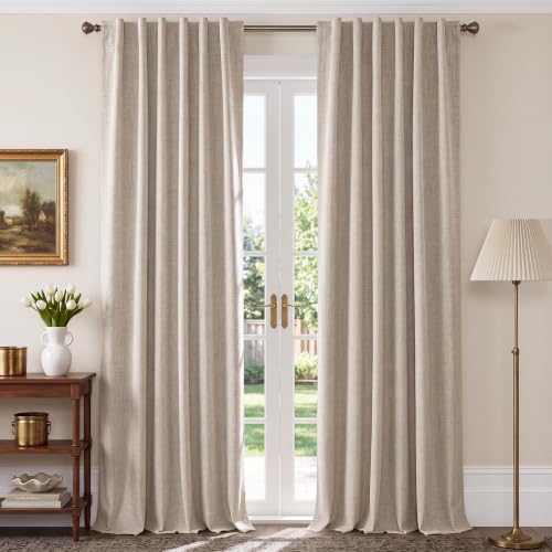NICETOWN Natural 100% Blackout Linen Curtains 96 inches Long 2 Panels - color: Natural, size: 52"W x 96"L (Pack of 2)