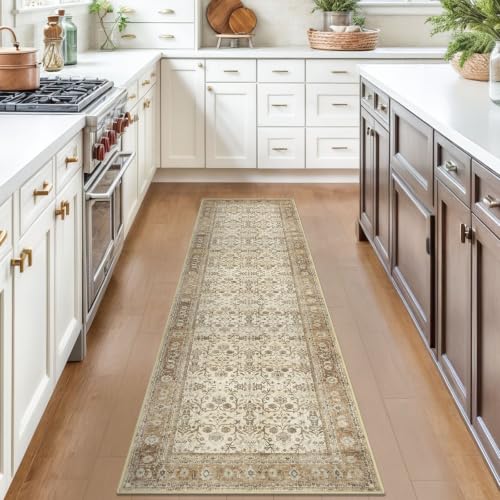 SIILOOM 2x7 Washable Runner Rug, Non Slip Soft Area Rug for Hallway Kitchen - color: Beige/Brown, size: 2' x 7' (Runner)