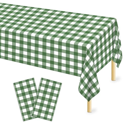 Mulbozy 2 Pcs Sage Green Gingham Tablecloth, Plastic Table Cloth Disposable - color: Checkered-sage Green, size: 54" X 108" Rectangle