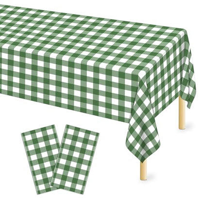 Mulbozy 2 Pcs Sage Green Gingham Tablecloth, Plastic Table Cloth Disposable - color: Checkered-sage Green, size: 54" X 108" Rectangle