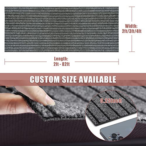 Runner Rug 2 ft x 19 ft Indoor/Outdoor Low Profile, Hallway, Kitchen, Patio, Deck Area, RV, Entryway, Garage, with Non-Slip Rubber Backing, Gray with Black Stripe, Custom - color: Stripe-gray, size: 2 ft x 19 ft