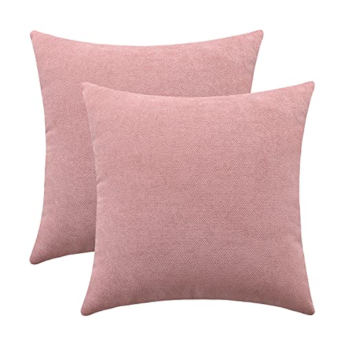 Jeneoo Decorative Dusty Rose Throw Pillow Covers Rustic Farmhouse Super Soft Square Chenille Comfy Solid Cushion Couch Cases for Sofa Bedroom Chair (Set of 2, 18 x 18 Inches) - color: Dusty Rose, size: 18" x 18" (Pack of 2)