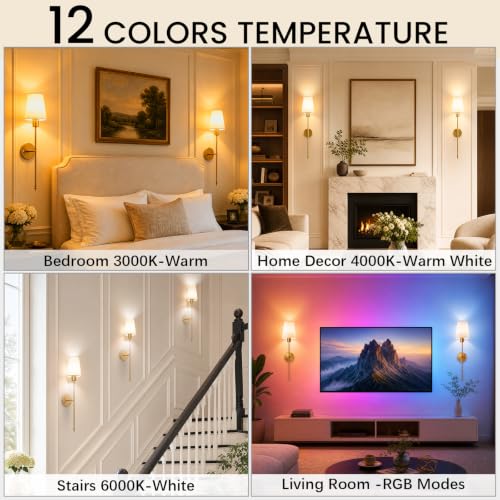 Battery Operated Wall Sconces Set of 2,5200mAH Magnetic Bulb and Remote