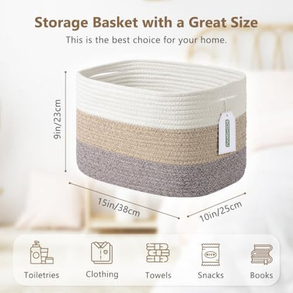 ECDYQXVU 15x10x9 Inch Woven Cotton Rope Storage Basket, 1 Pack - color: Gradient Brown, size: 1 Pack