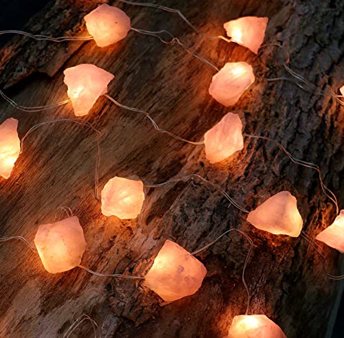 Genuine Rose Quartz Crystal Decorative String Lights Raw Stone Color Changing 8.5ft 20 LEDs USB Plug in Battery Operated with Remote for Bedroom Chakra Décor Nature Ornaments Nightlight Wedding Décor