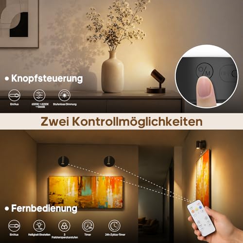 Spotlights Indoor with Remote, 5500Mah Rechargeable Picture Lights on Wall - color: Black-5500mAh