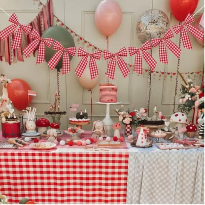 Flutesan 8 Ft Red Gingham Bow Garland Fabric Banner Farmhouse Decoration - color: Red, White, style: Gingham