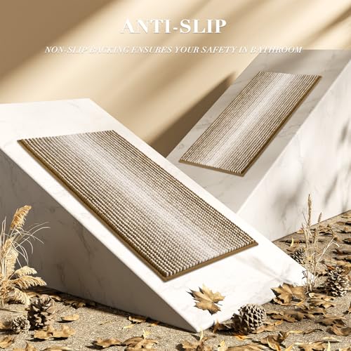 BSICPRO Bathroom Rugs Sets 2 Piece, Non Slip Boho Bath Mats, Petrified Oak - color: Petrified Oak, size: 20" x 32" Plus 16" x 24"