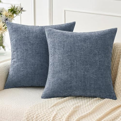 MIULEE Soft Chenille Throw Pillow Covers Dark Grey Blue 16x16 Pack of 2 - color: Dark Grey Blue, size: 16" x 16" (Pack of 2)