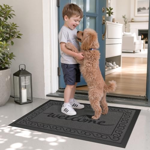LUMI Outside Welcome Door Mat 20x32, Non-Slip Heavy Duty Dirt Trapper, Grey - color: Grey Welcome Home, size: 20"x32"