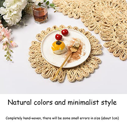 IcosaMro 13 Inch Boho Round Woven Placemats Set of 6 Natural Place Mats - color: Style a -13 Inch, Pack of 6