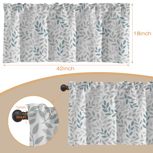 Gray Blue Branches Leaves Semi Sheer Window Valances - Light Filtering Decor for Kitchen, Living Room, Bedroom - 42"x18" - color: Watercolor Leaves, size: 18"W x 42"L (Pack of 1)