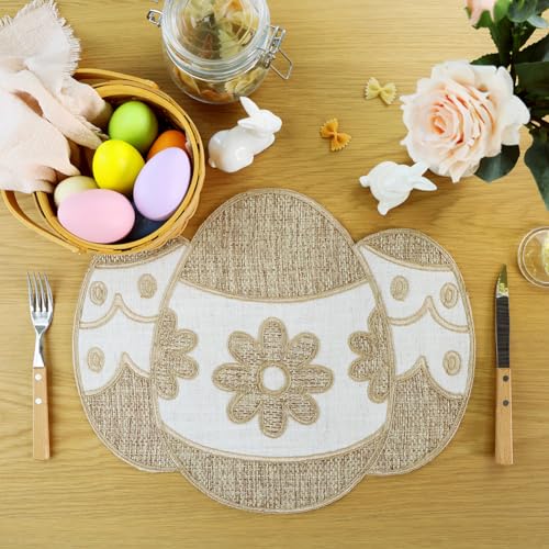 Feuille Easter Placemats Set of 4 – Egg Burlap Spring Placemats, Farmhouse Spring Place Mats for Easter Decorations - style: Egg