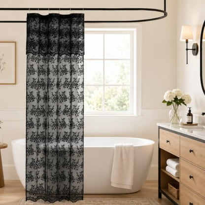 TUDECO Black Lace Shower Curtain for Small Bathroom, 36''W x 72''L - color: Black, size: 36"W x 72"L (Pack of 1)