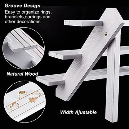 NBEADS 3-Tier Retail Earring Display Riser, White Earring Ring Holder Detachable Wood Retail Jewelry Card Display Stand with Groove for Crafts Jewelry Storage Display Collection, 15.3x12.28x10.12 - color: 3-Tier White