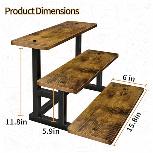 Lilybud--lily 3 Tier Cupcake Stand, Wooden Risers Display Stands Stepped Dessert Table Display Set with Metal Frame Tiered Tray Stand Serving Trays for Party Farmers Market Display 2 Pack - size: 3 Tier - 2 Pack
