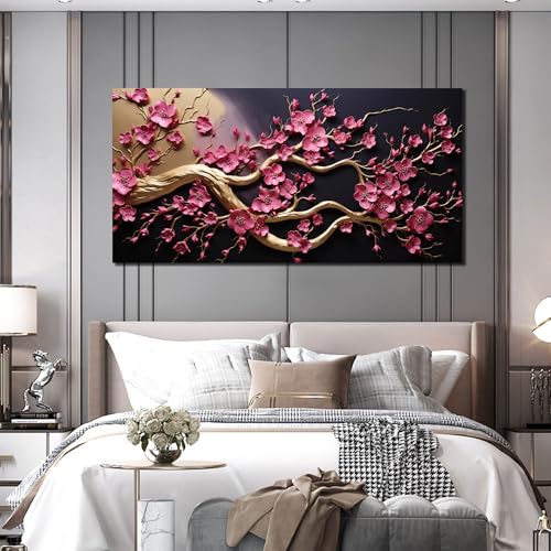 Ouzzlie Tree Wall Art Gold Picture for Living Room - color: pink, size: 59"L x 29"W