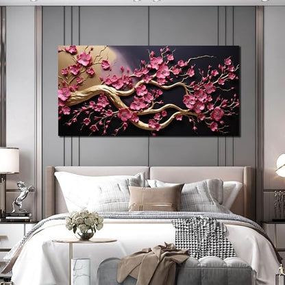 Ouzzlie Tree Wall Art Gold Picture for Living Room - color: pink, size: 59"L x 29"W