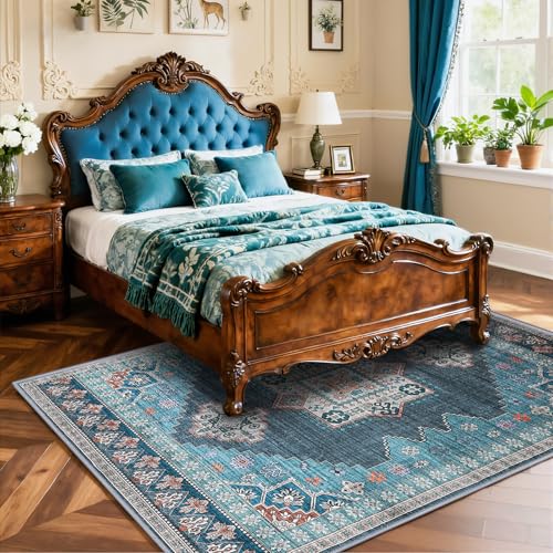 Boho Persian Area Rug, Teal Blue, 8x10 - color: Fresh Teal & Blue, size: 8 x 10 feet