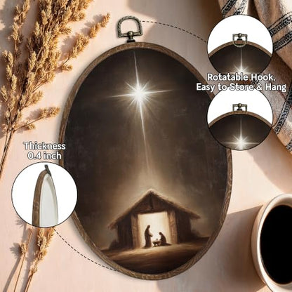 FLAWAFLOMA Nativity Christmas Oval Canvas Wall Art Decor 8.6x11.4 Inch - color: Christmas-19