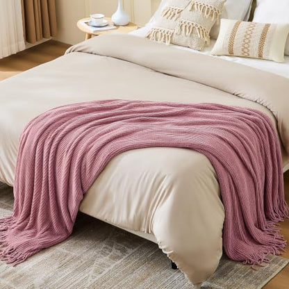 Chenille Pink Throw Blanket for Couch Bed,Soft Blanket 60"x80" - color: Cherry Pink, size: 60"x80"