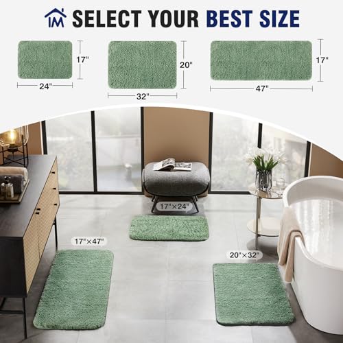 TECHMILLY Shaggy Bathroom Rugs Thick Non Slip Microfiber Mat Green 17"x24" - color: Sage, size: 1'5" x 2' (Rectangular)
