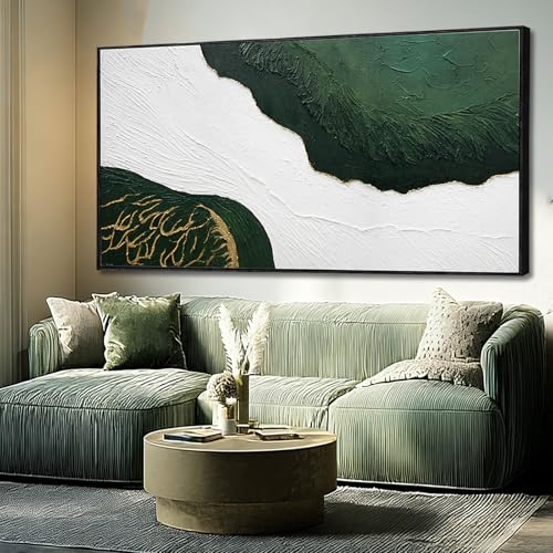 Framed Sage Green Abstract Wall Art,Gold Foil Pictures, Large Green And White Canvas Paintings for Dining Room,Textured Artwork 29"x58" for Room & Office - color: SOUGUAN-BJL73147, size: 58"L x 29"W