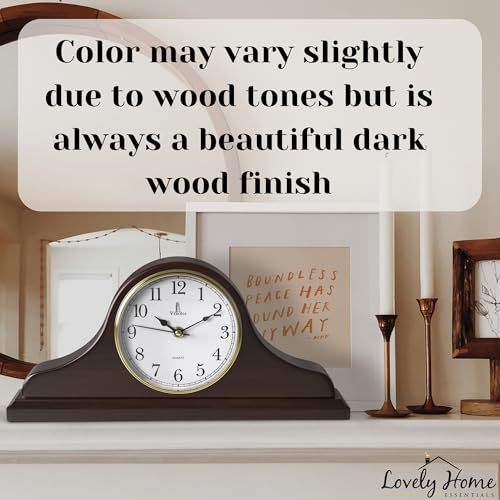 Mantel Clock for Fireplace, Solid Wood Silent Non-Chiming Mantle Clock - color: Dark Brown Arabic Numerals