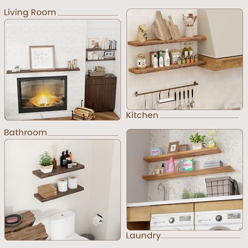 Floating Shelves for Wall, 8" Deep Elm Wood Shelves, 20in Set of 2, Natural - color: Natural, size: Flat Edge, 20inch, 2Packs