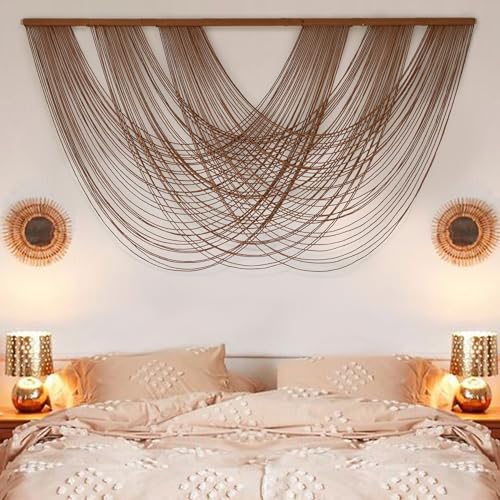 Large Macrame Wall Hanging Brown Die-Dyed 59.00" W x 31.00" L Boho Wall Decor Yarn Tapestry Craftsmanship Home Macrame Wall Decor - color: Brown2