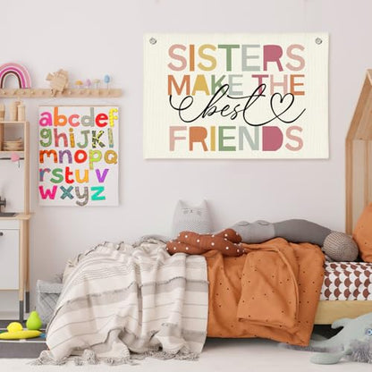 Pink Room Decor Linen Canvas Banner Wall Hanging Flag - color: Off White