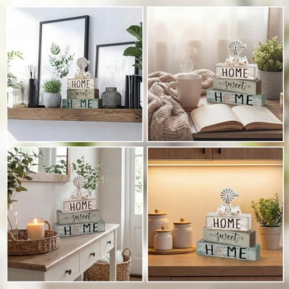 Cinnvoice 4 Pcs Summer Windmill Wooden Block Decor Farmhouse Tiered Tray - style: Windmill