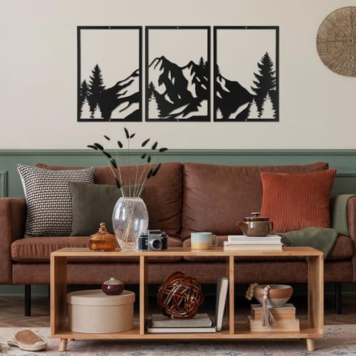 Sanwarm Wall Decor, 3 Pieces, Black Metal, for Home Mountain Woodland - color: Mountains