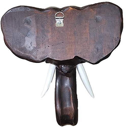 Hand Carved Mahogany Wood Elephant Head African Asian Wall Sculpture