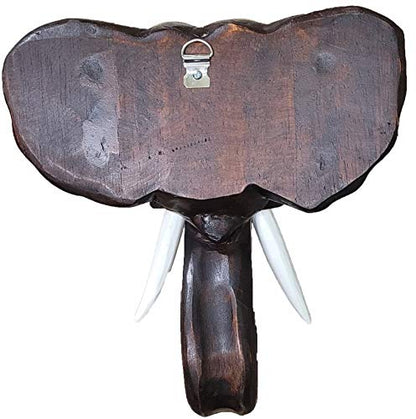 Hand Carved Mahogany Wood Elephant Head African Asian Wall Sculpture