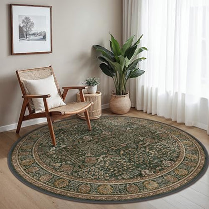 Bavni 5ft Round Area Rug 5x5, Washable Non Slip, Dark Green Brown - color: Dark Green Brown, size: 5' (Round)
