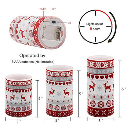 GenSwin Flameless Flickering Led Candles Battery Operated with 6 Hours Timer, Real Wax Pillar Candles Warm Light Love Deer Decal Decor Gift(Pack of 3) - color: Red Deer