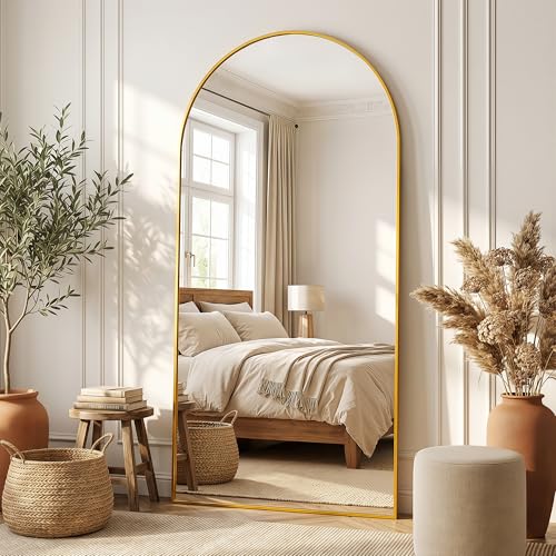 Full Length Mirror, 76"x34" Arched Floor Mirror, Gold - color: Gold, size: 76"L x 34"W