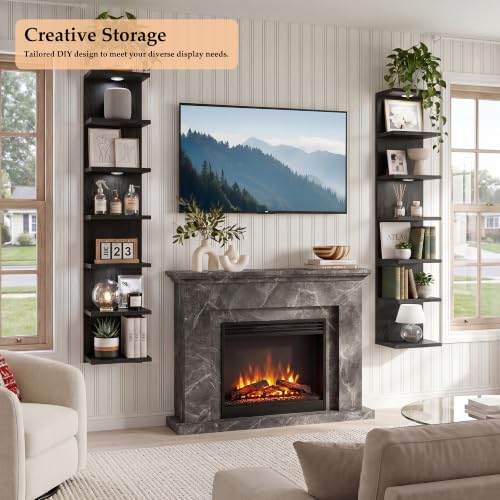 7-Tier Floating Shelves for Wall, Corner Shelf with LED Lights Lack Shelf for Home Organizer Display, Space-Saving, for Kitchen, Living Room, Bedroom, Modern, Black - color: Black