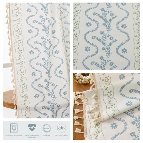 Light Blue Green Boho Floral Curtains 72 Inches Long 2 Panels - color: Blue Green, size: 55"W x 72"L (Pack of 2)