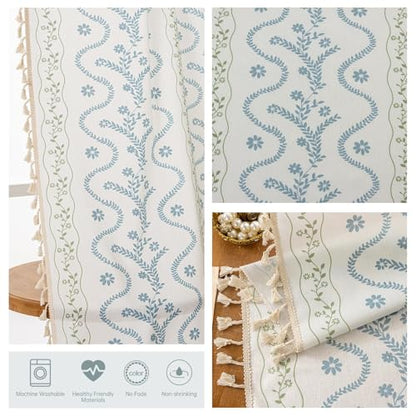 Light Blue Green Boho Floral Curtains 96 Inches Long 2 Panels - color: Blue Green, size: 55"W x 96"L (Pack of 2)