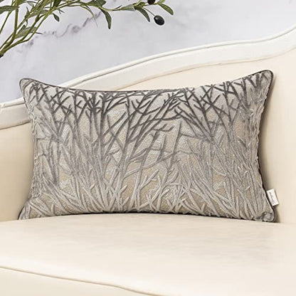 Yangest Grey Throw Pillow Cover Velvet Cushion Cover Branches Rectangular Pillowcase for Sofa Couch Bedroom Living Room, 12x20 Inch - color: Grey, size: 20" x 12" (Pack of 1)