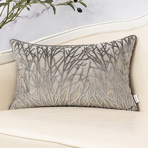 Yangest Grey Throw Pillow Cover Velvet Cushion Cover Branches Rectangular Pillowcase for Sofa Couch Bedroom Living Room, 12x20 Inch - color: Grey, size: 20" x 12" (Pack of 1)