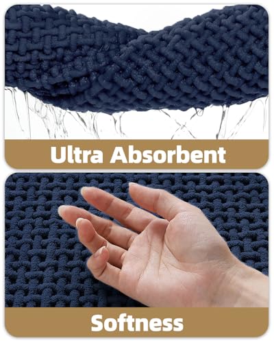 Color&Geometry Dark Blue 36x24 Waffle Bath Mat, Non Slip Bathroom Rug - color: Dark Blue, size: 24"x36"