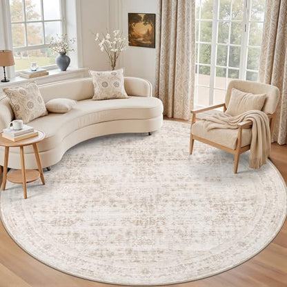 Round Area Rug for Living Room: 4ft Boho Washable Rug Beige Brown - color: Beige Brown, size: 4' (Round)
