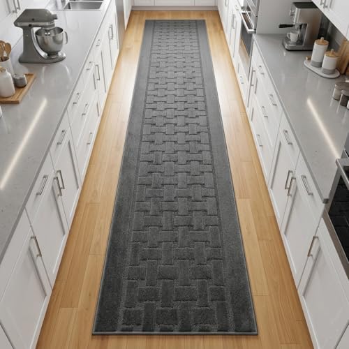 10 FT Long Non Slip Washable Runner Rug – 2'2" x 10' Custom Size Carpet Runner with Rubber Backing, Hallway Kitchen Bedroom Bathroom Floor Mat, Anthracite Dark Grey - color: Anthracite Labyrinth, size: 2'2" x 10' (Rectangular)
