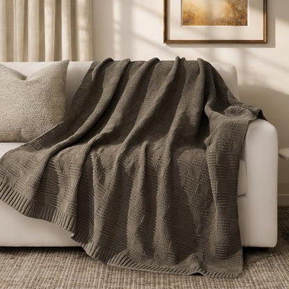EVERGRACEHOME Modern Checkered Chenille Throw Blanket, 50x60, Mocha Brown - color: Mocha Brown, size: 50" X 60"