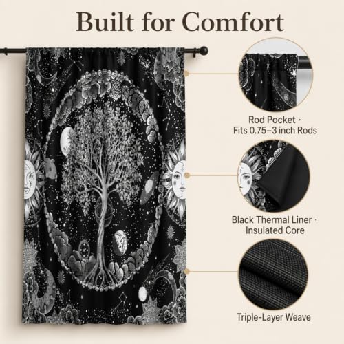 HMS Happy Memories Door Curtain, Tree of Life, 52"x84", 1 Panel - color: Black Tree