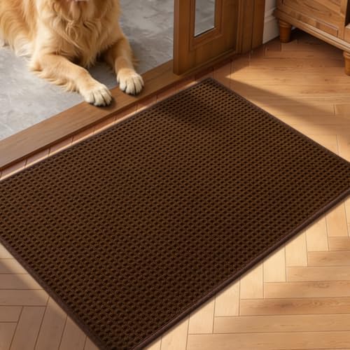 YIHOUSE Indoor Door Mat 20" x 32", Non-Slip Washable Entryway Mat, Dirt Trapper Absorbent Entrance Mat, Low Profile Floor Mat for Front/Back Door, Entryway, Brown - color: Brown, size: 20"x32" (Rectangular)